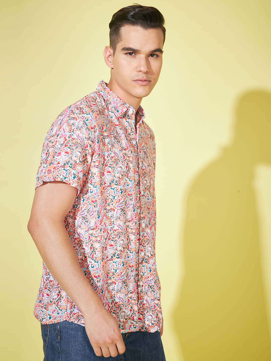 Masculine Finesse: Pink Printed Men's Shirt