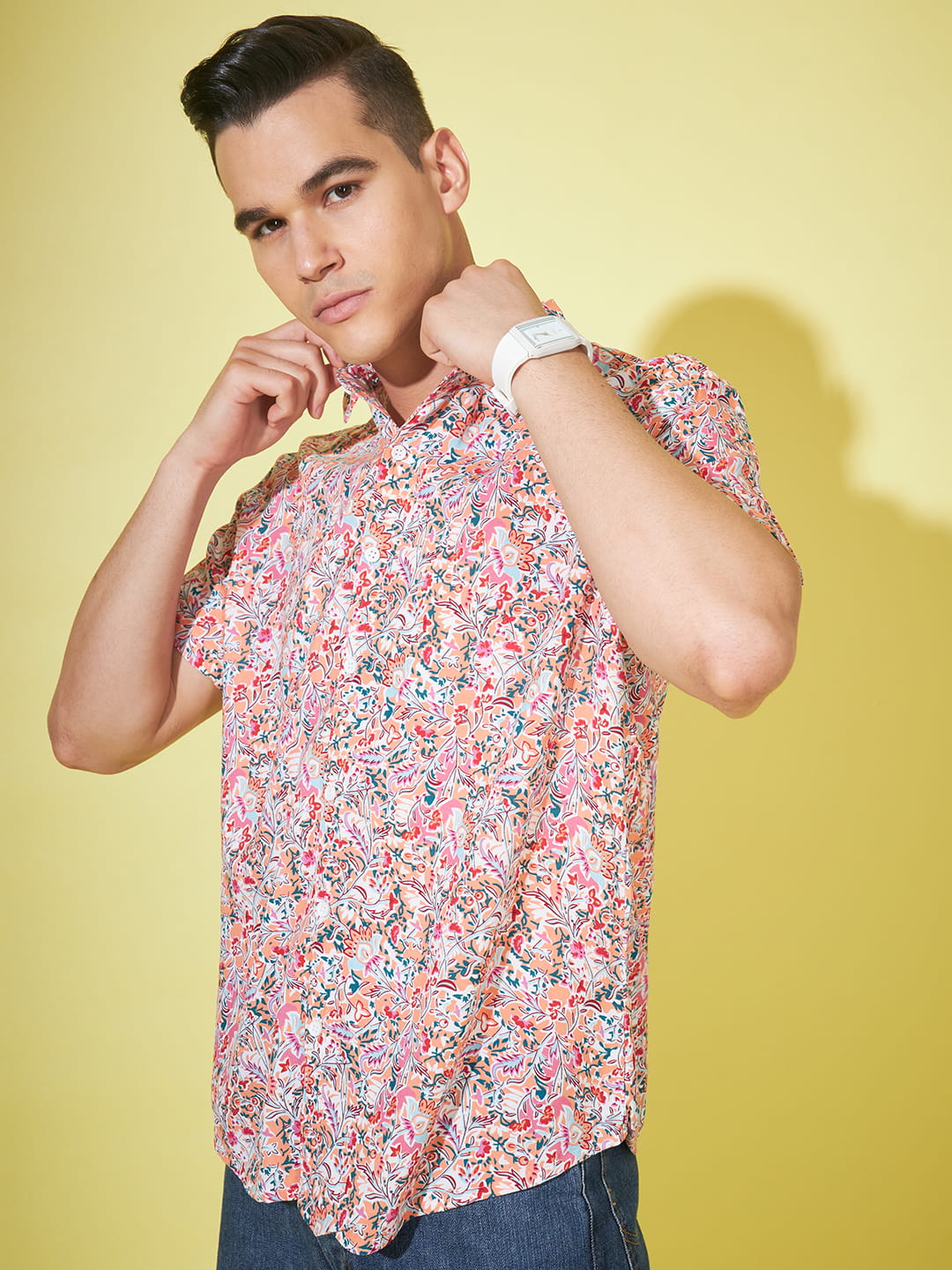 Masculine Finesse: Pink Printed Men's Shirt