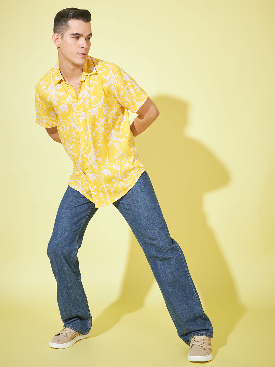 Sunlit Whispers: Lightweight Yellow Printed Shirt