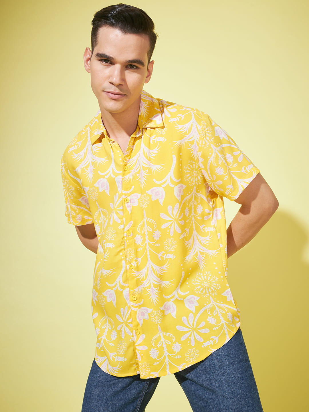 Sunlit Whispers: Lightweight Yellow Printed Shirt