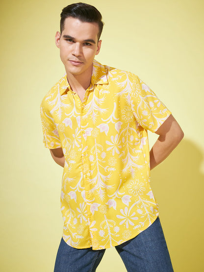 Sunlit Whispers: Lightweight Yellow Printed Shirt