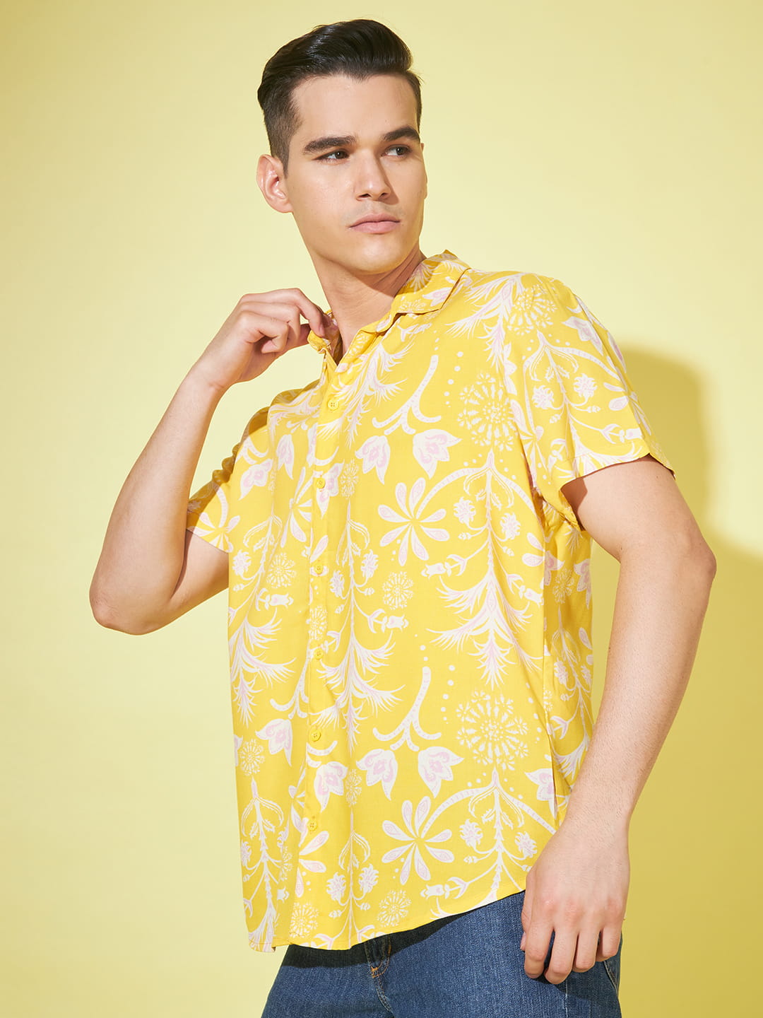 Sunlit Whispers: Lightweight Yellow Printed Shirt