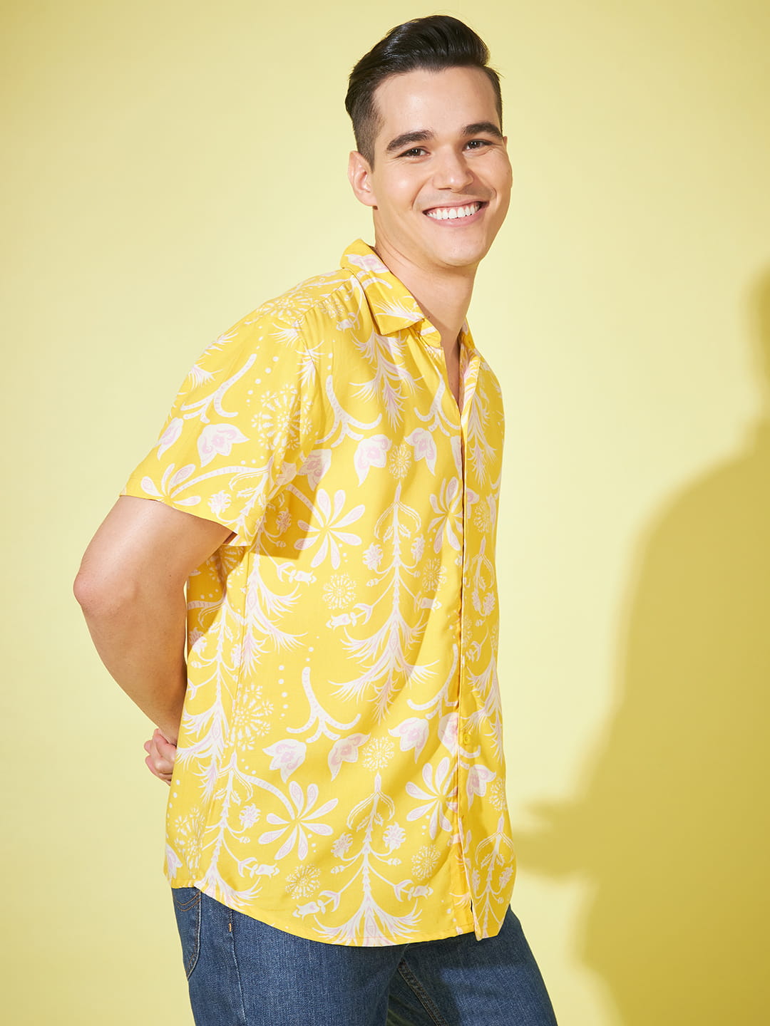 Sunlit Whispers: Lightweight Yellow Printed Shirt