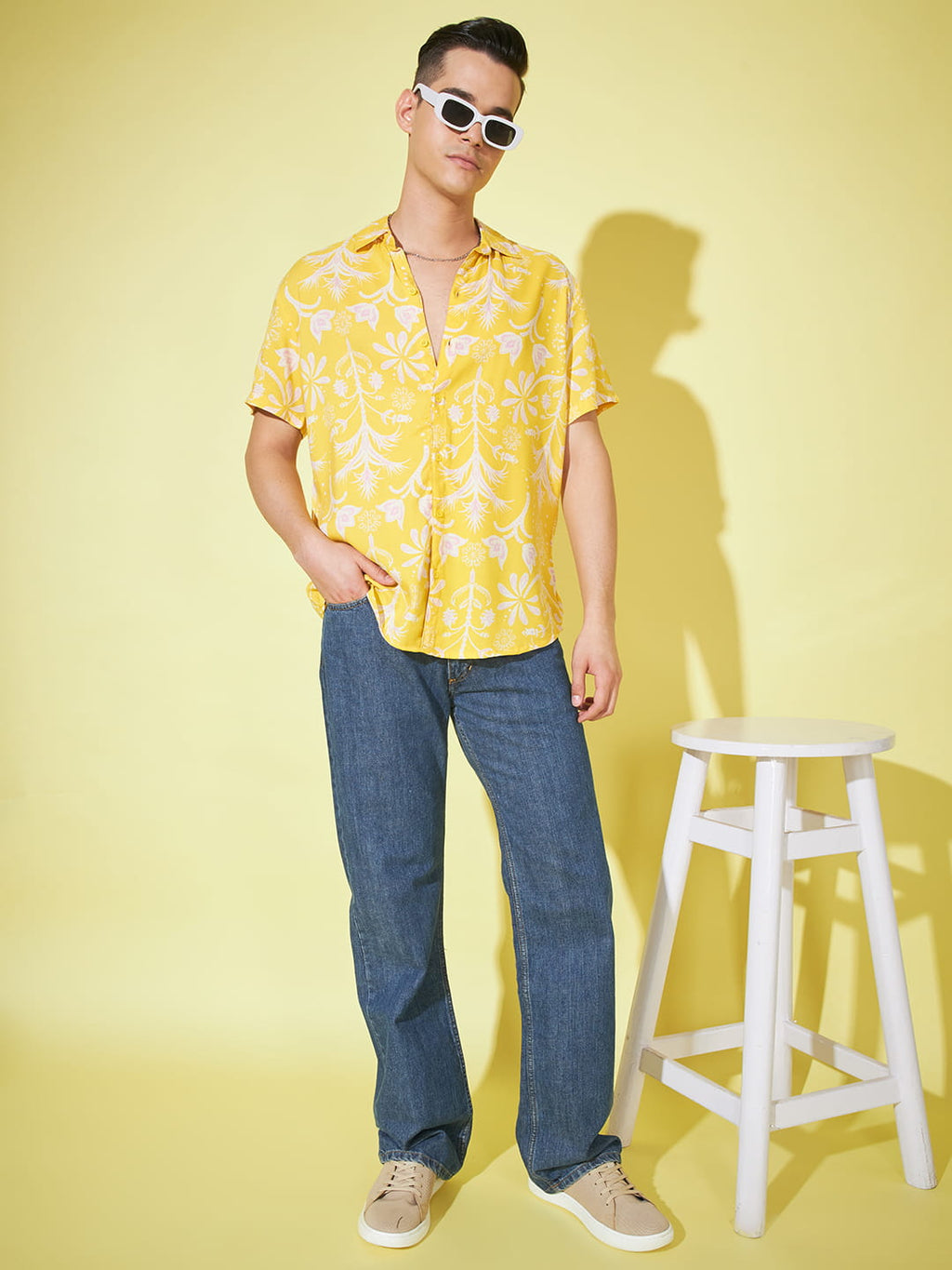Sunlit Whispers: Lightweight Yellow Printed Shirt