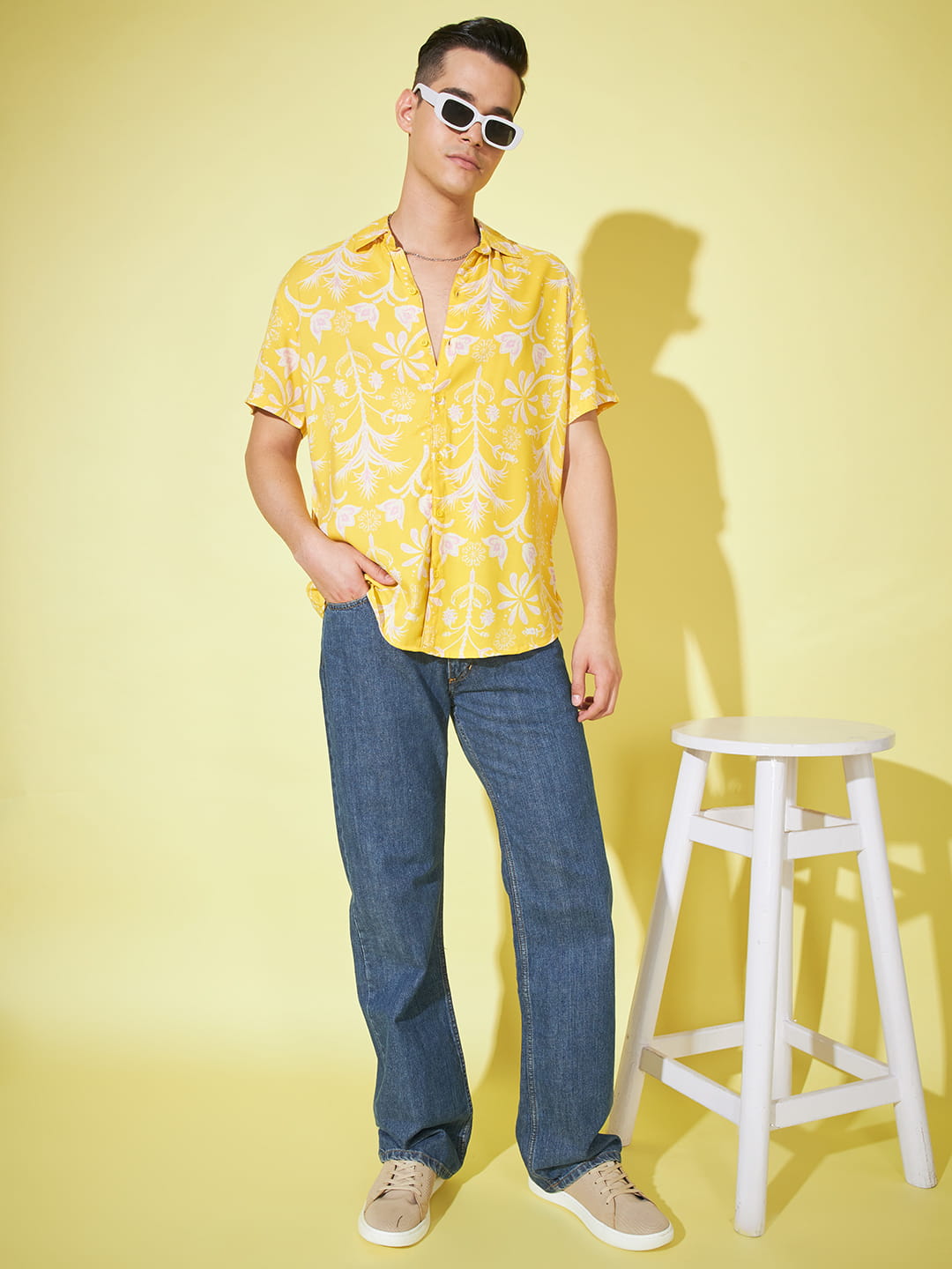 Sunlit Whispers: Lightweight Yellow Printed Shirt
