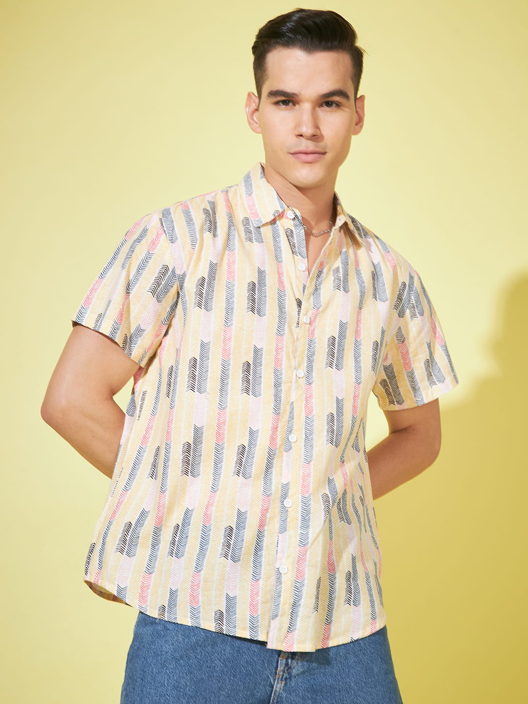 Kaleidoscope Whispers: Off-White Base Multicolor Printed Shirt
