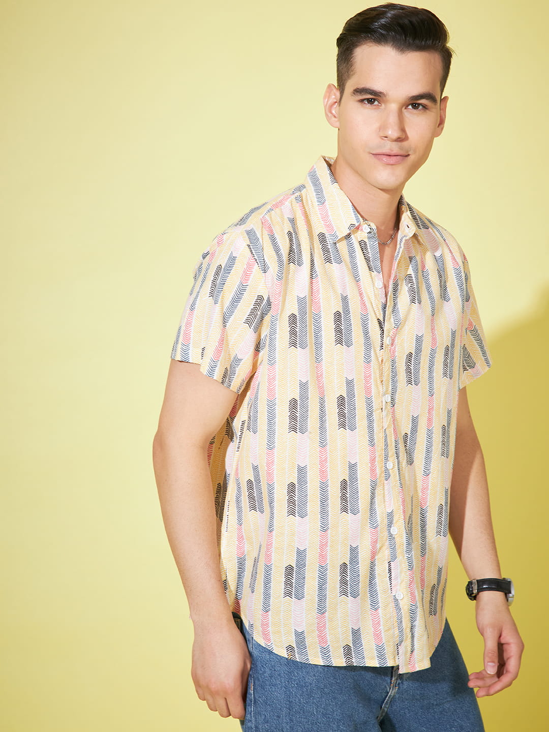 Kaleidoscope Whispers: Off-White Base Multicolor Printed Shirt