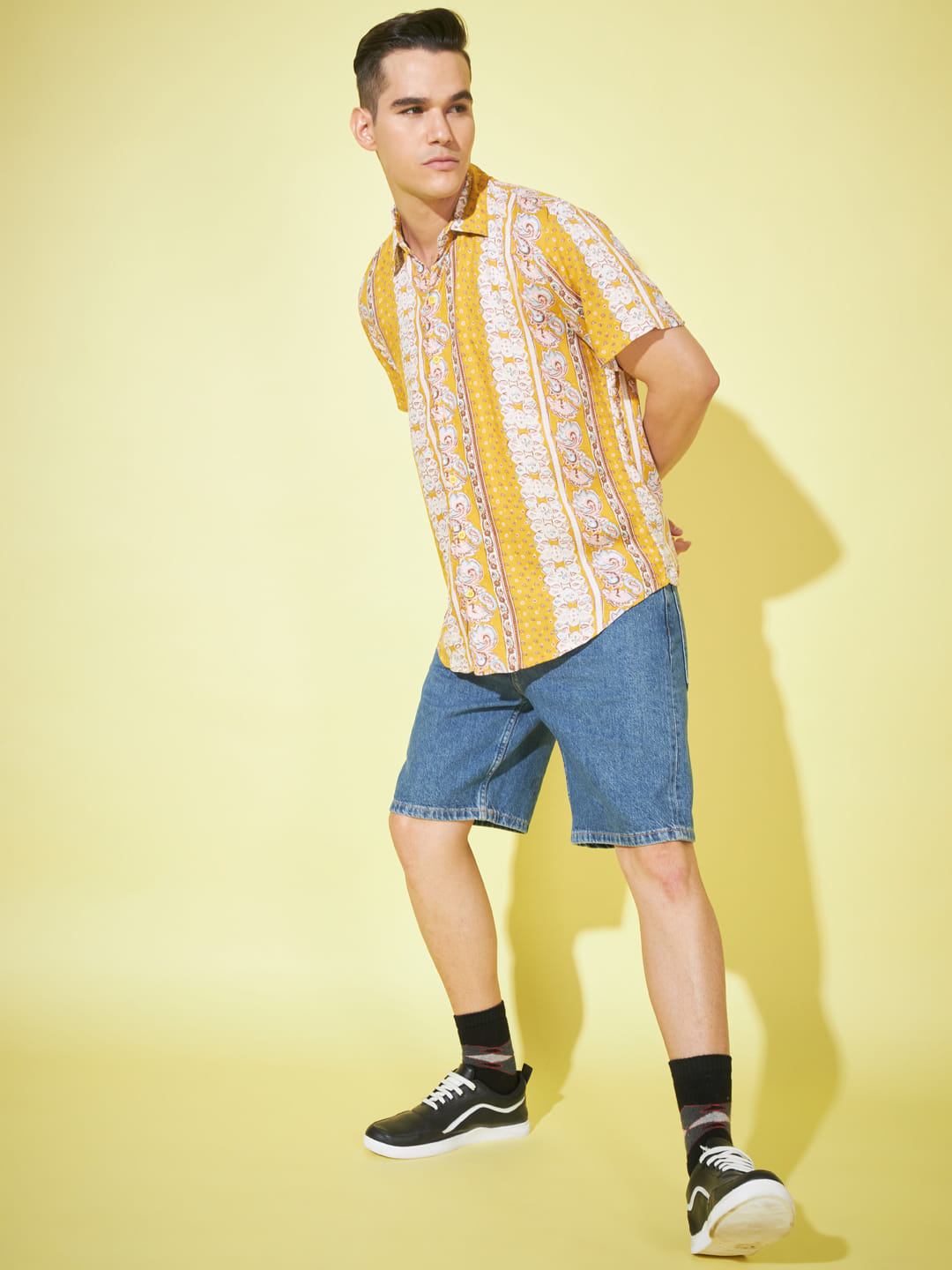 Majestic Splendor: Mustard Yellow Royal Printed Shirt