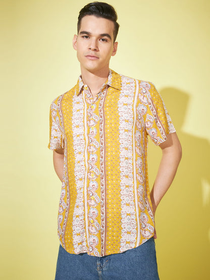 Majestic Splendor: Mustard Yellow Royal Printed Shirt