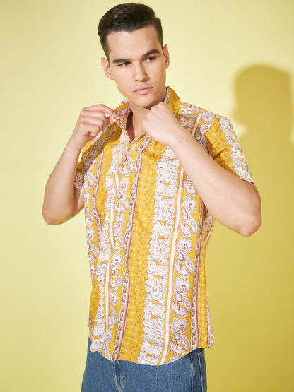 Majestic Splendor: Mustard Yellow Royal Printed Shirt