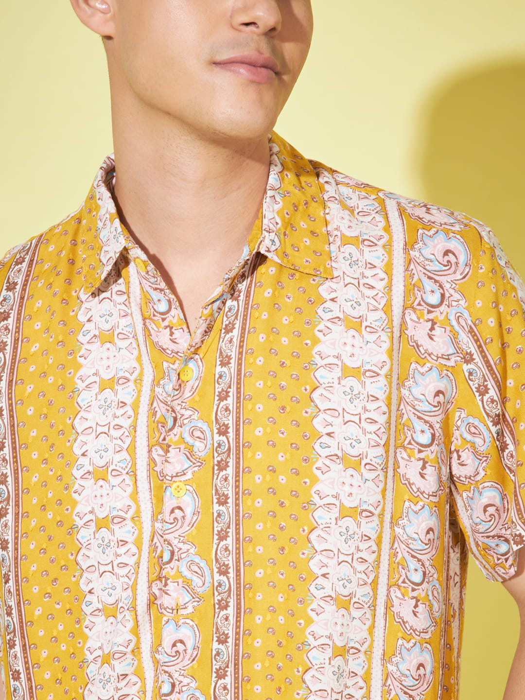 Majestic Splendor: Mustard Yellow Royal Printed Shirt