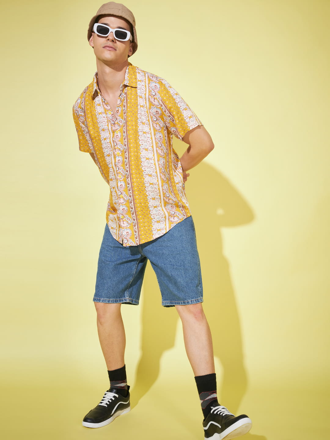 Majestic Splendor: Mustard Yellow Royal Printed Shirt