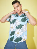 Heavenly Blooms: Sky Blue Floral Print Shirt