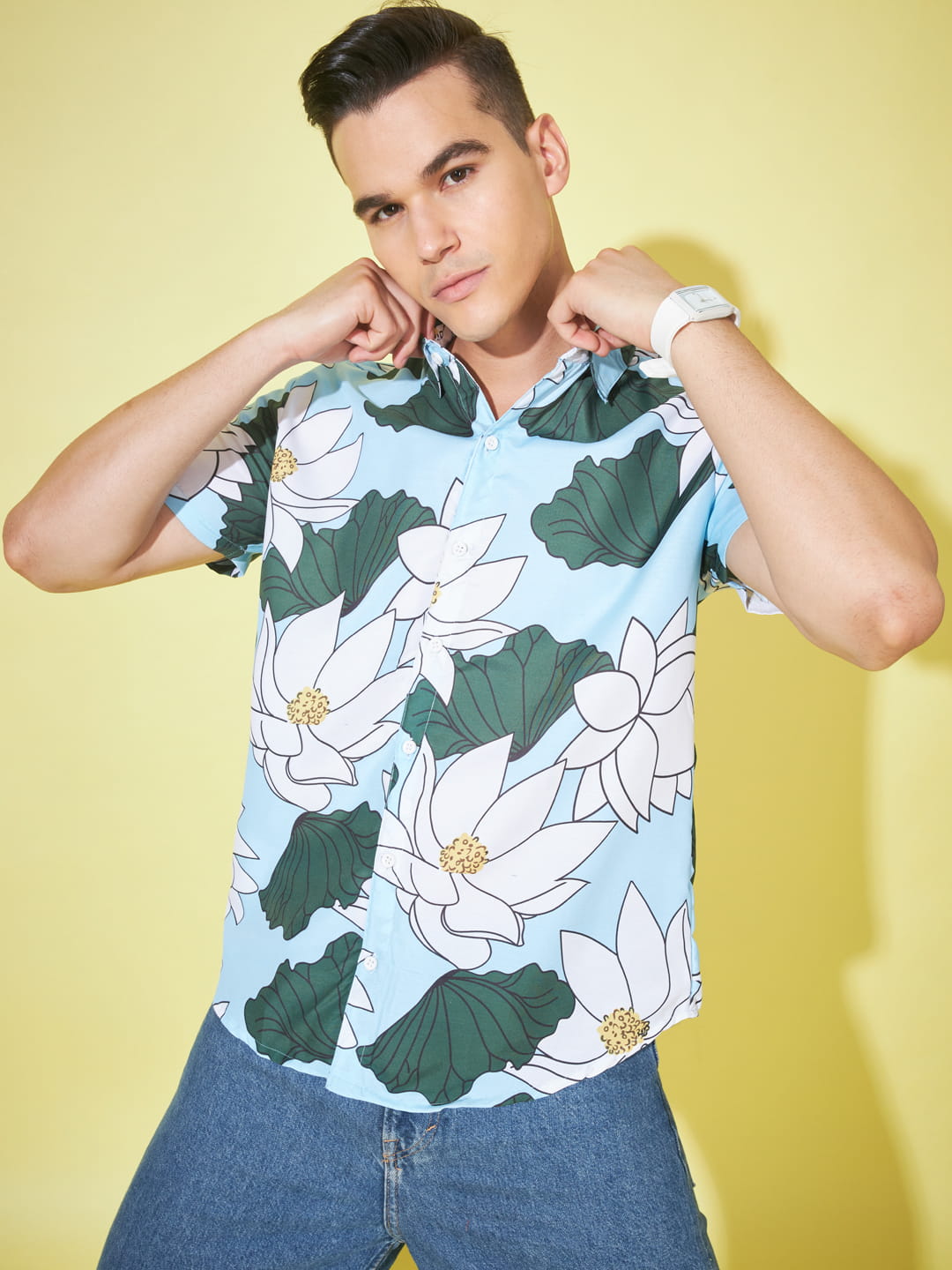 Heavenly Blooms: Sky Blue Floral Print Shirt