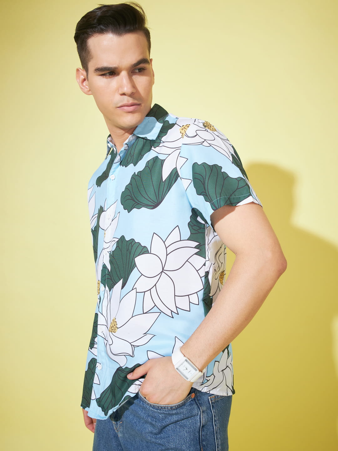 Heavenly Blooms: Sky Blue Floral Print Shirt