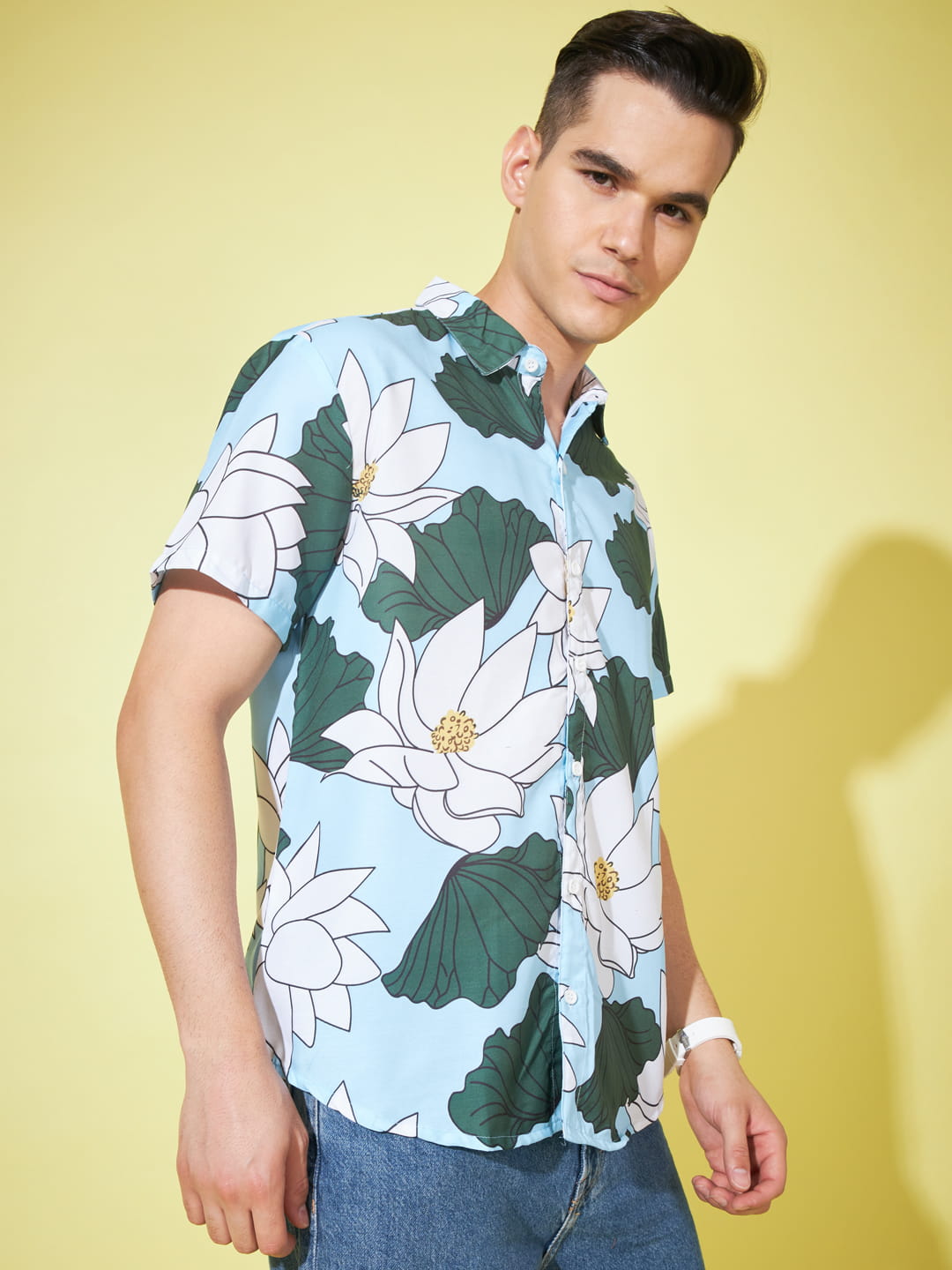Heavenly Blooms: Sky Blue Floral Print Shirt