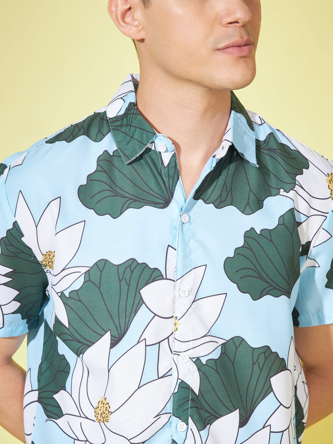 Heavenly Blooms: Sky Blue Floral Print Shirt