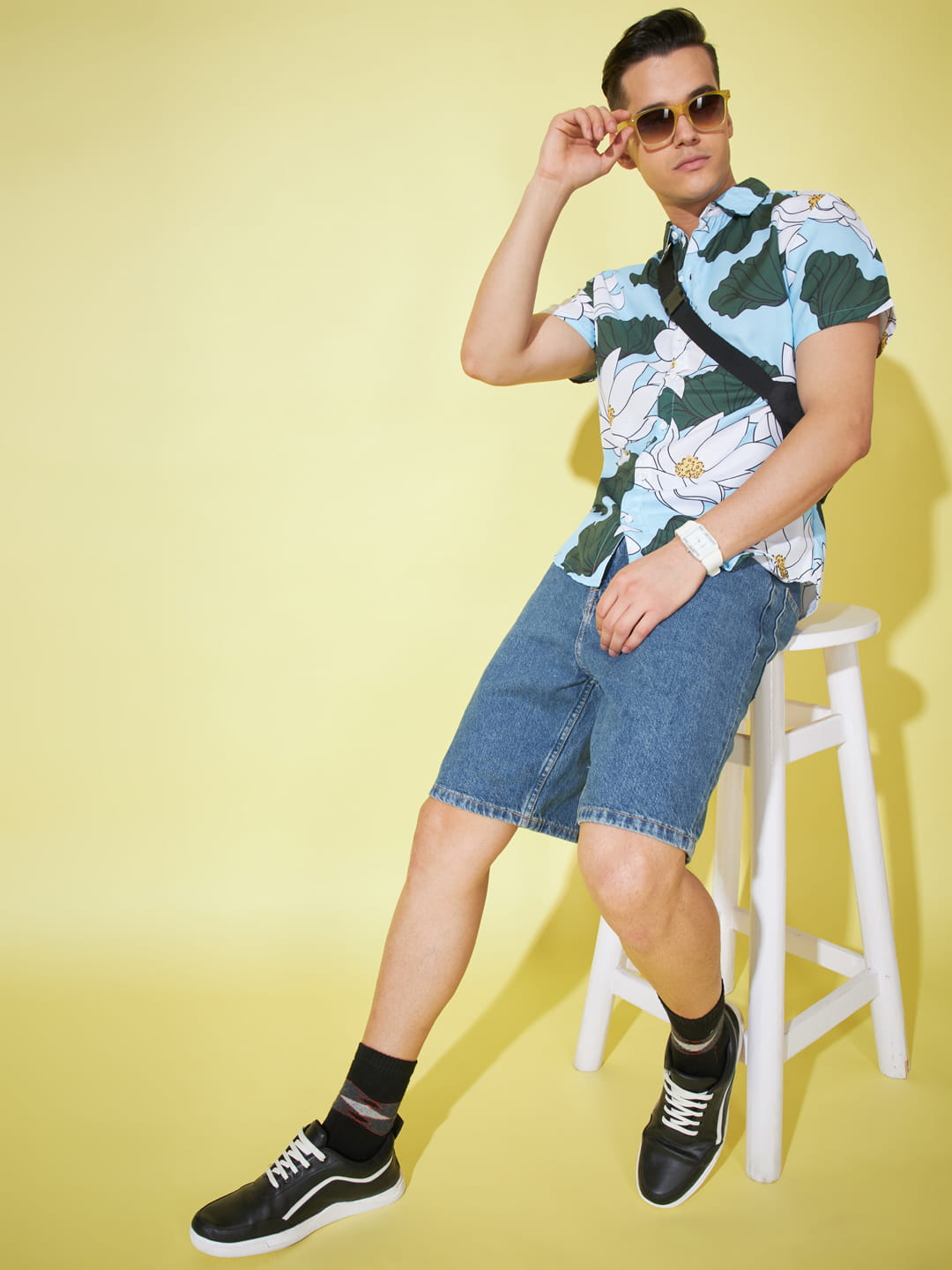 Heavenly Blooms: Sky Blue Floral Print Shirt