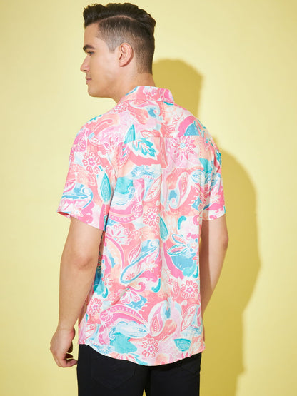 Rosy Delight: Pink Printed Men's Shirt