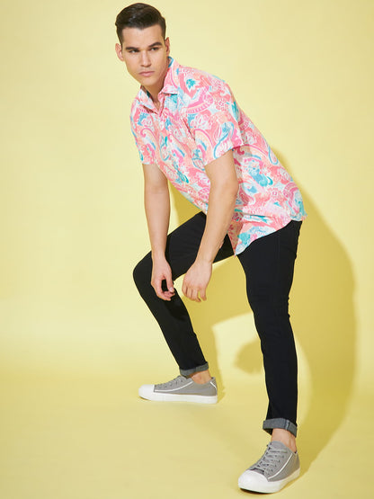 Rosy Delight: Pink Printed Men's Shirt