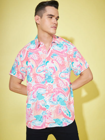 Rosy Delight: Pink Printed Men's Shirt