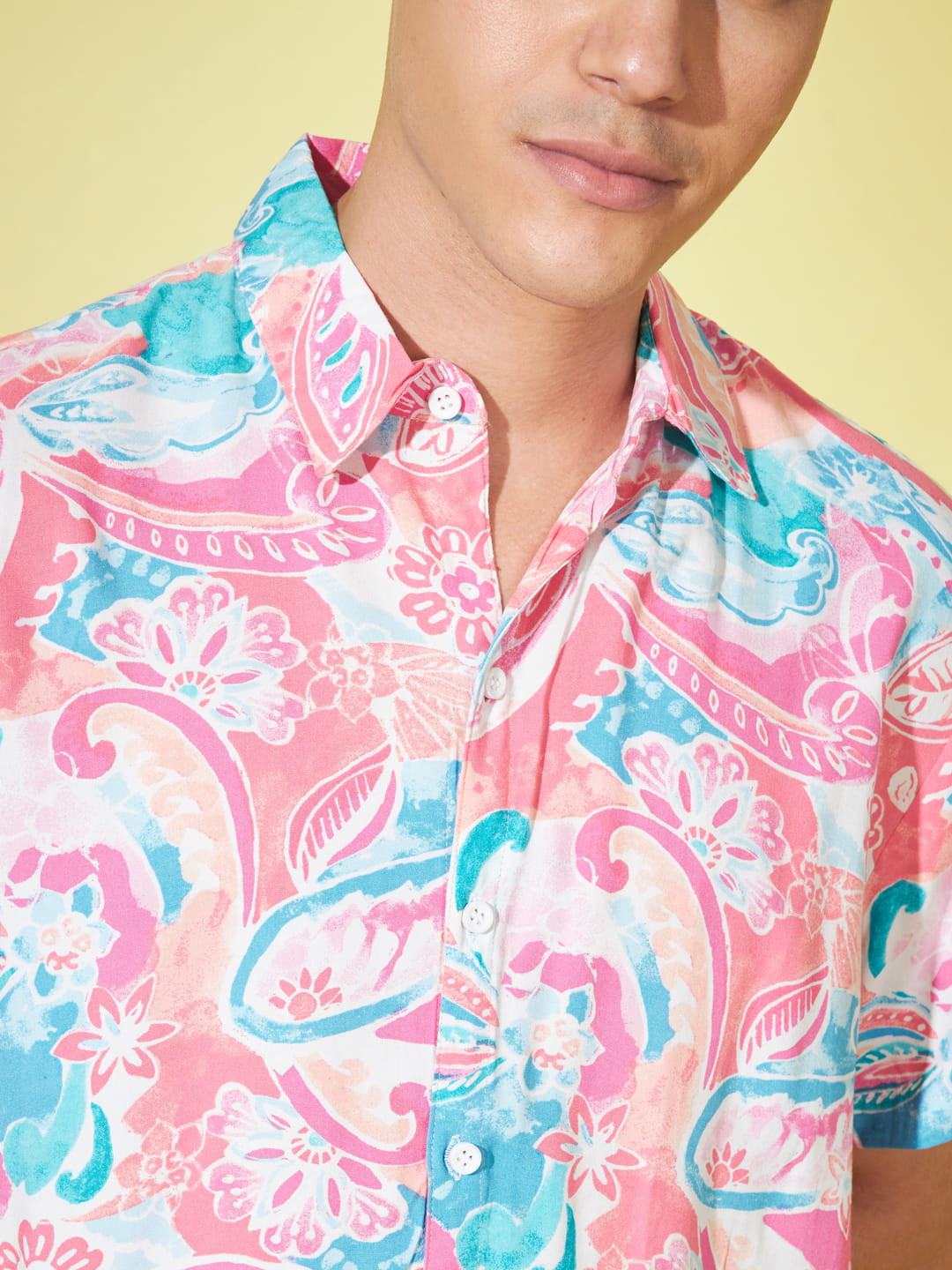 Rosy Delight: Pink Printed Men's Shirt