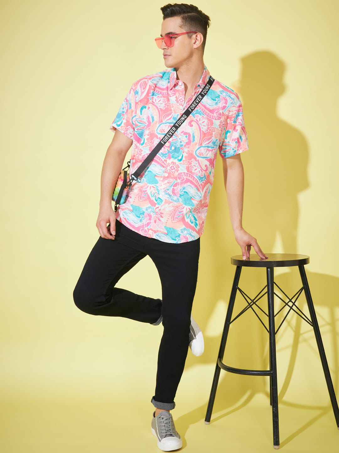 Rosy Delight: Pink Printed Men's Shirt