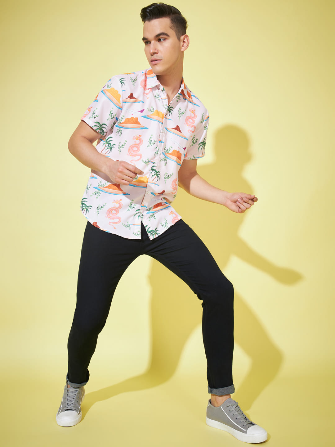 Mythical Elegance: Off White Dragon Print Shirt