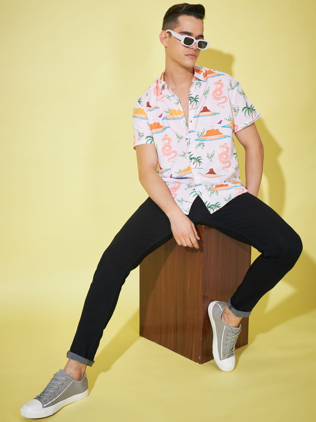 Mythical Elegance: Off White Dragon Print Shirt