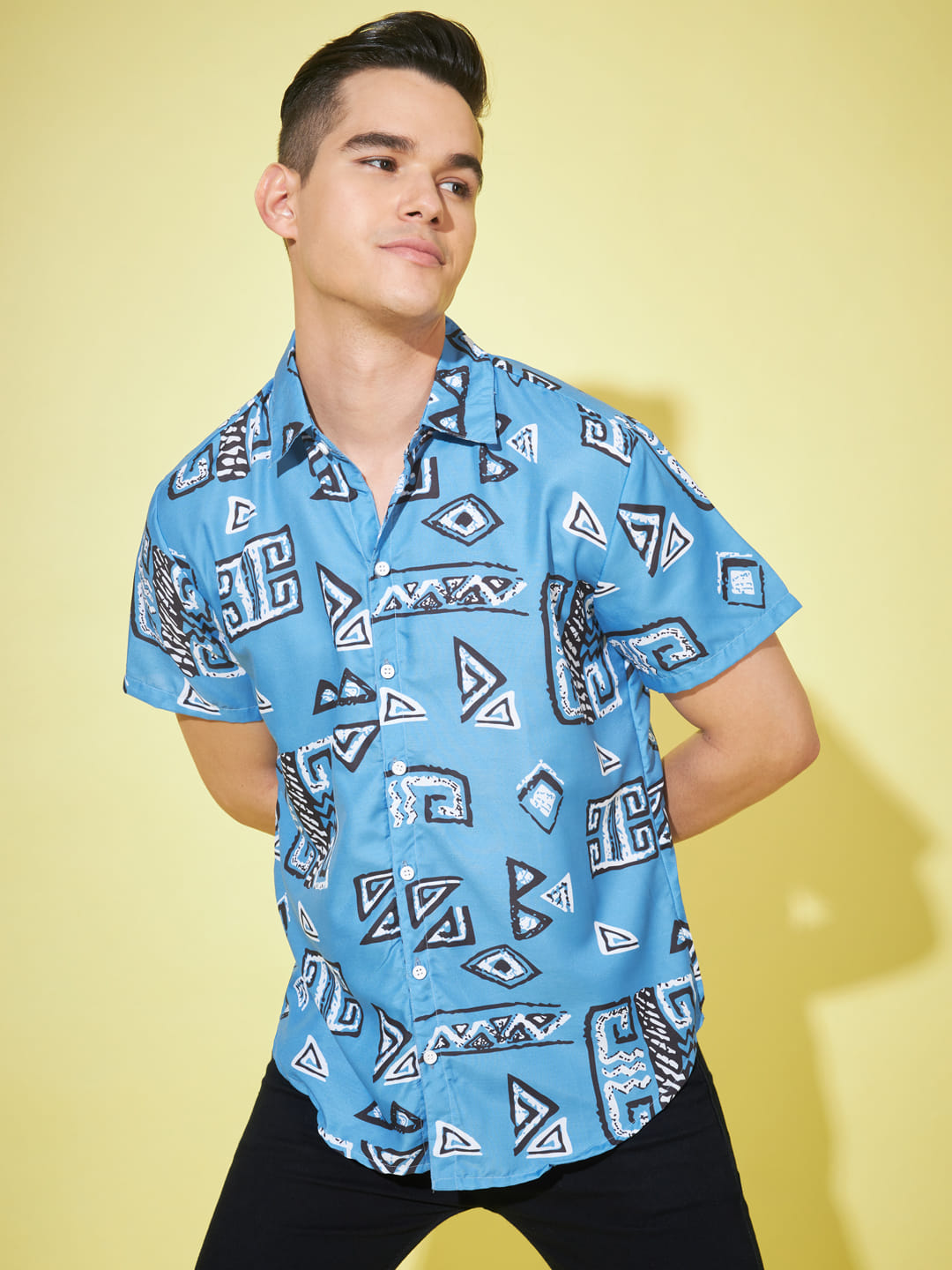 Artistic Reverie: Blue Abstract Print Shirt