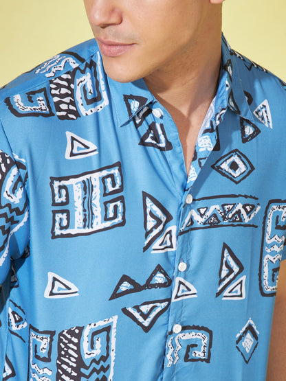 Artistic Reverie: Blue Abstract Print Shirt