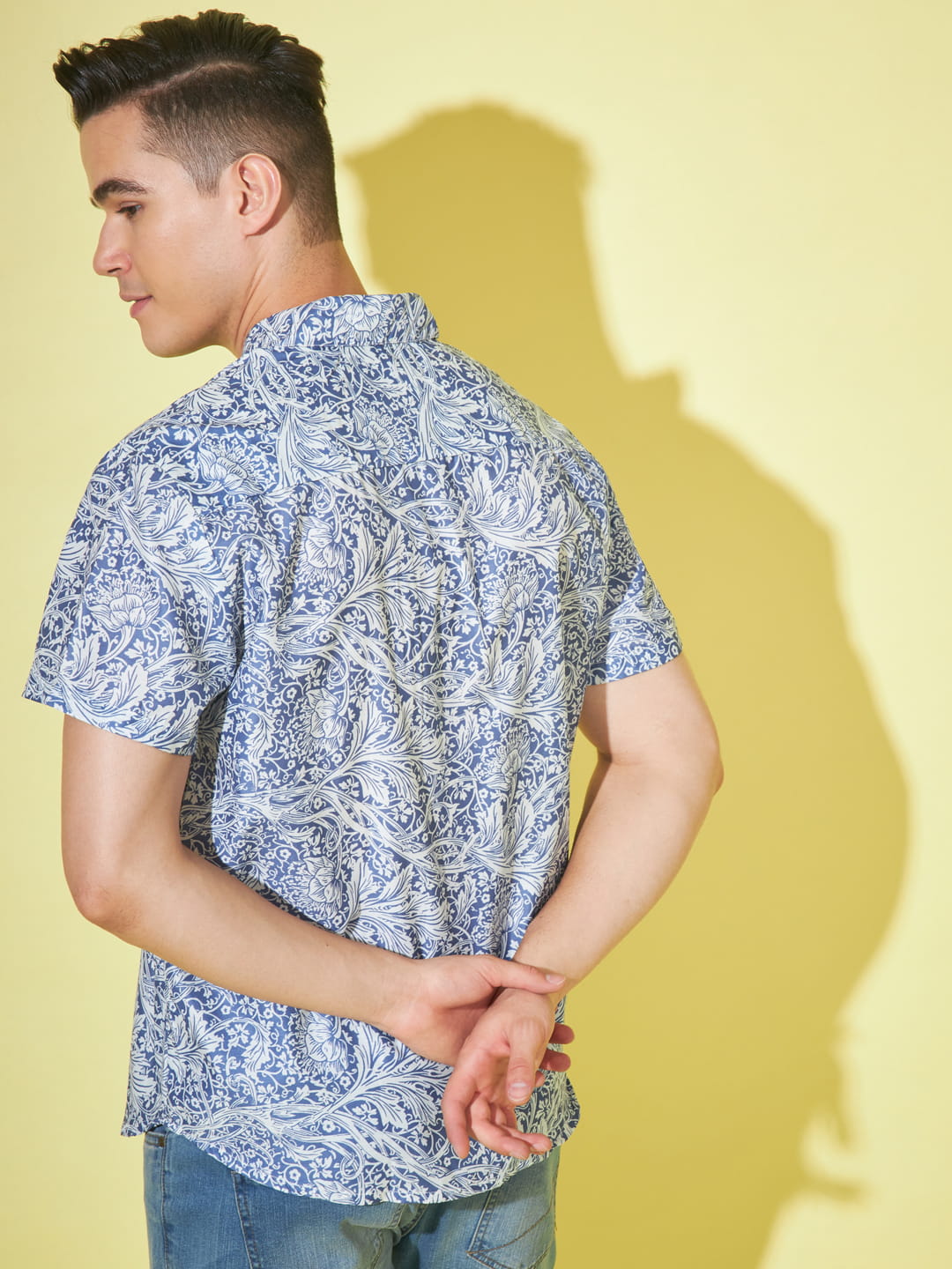 Tranquil Blooms: Breezy Blue Floral Print Shirt