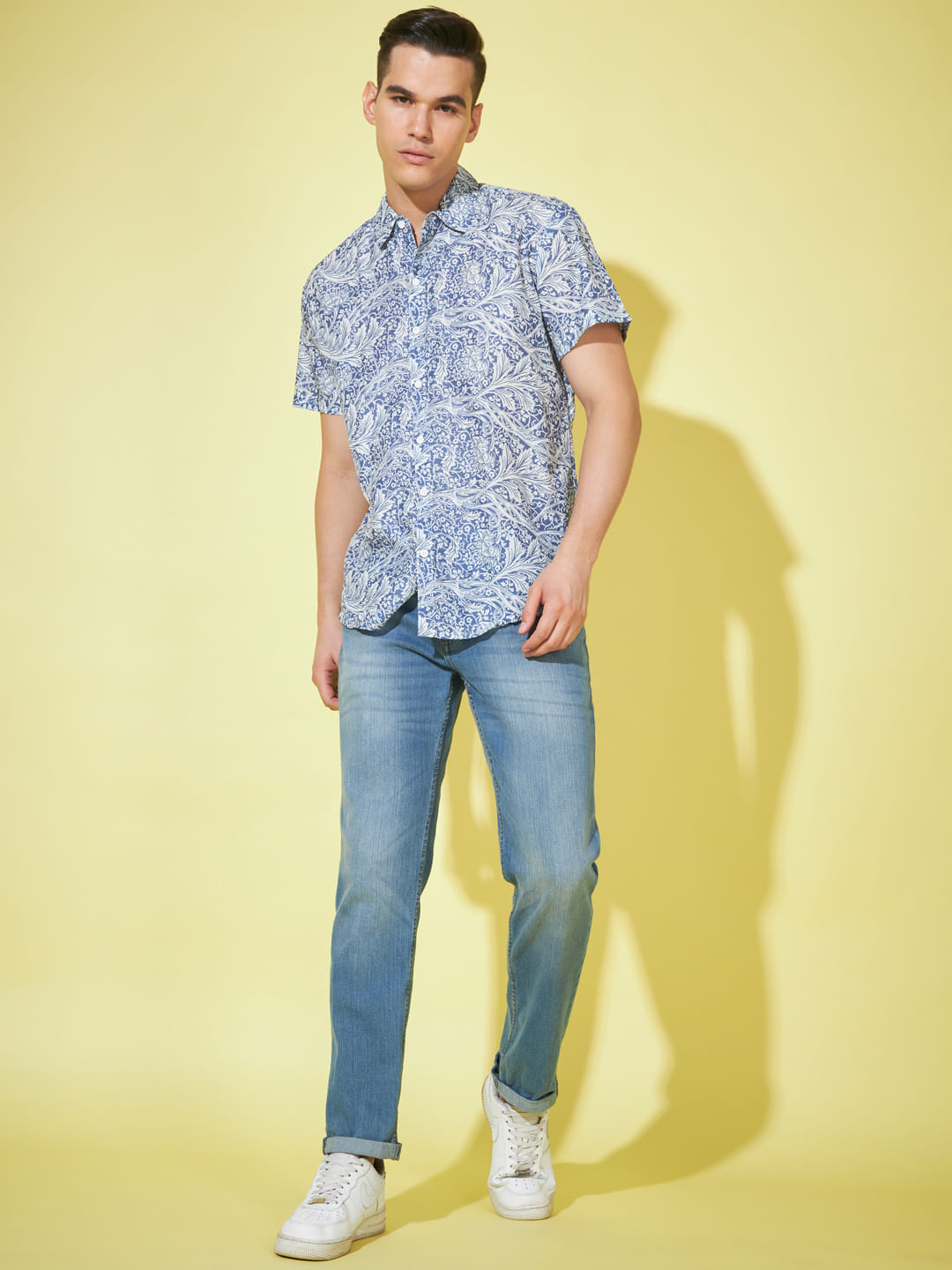 Tranquil Blooms: Breezy Blue Floral Print Shirt