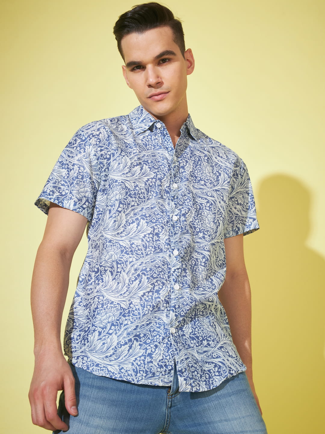 Tranquil Blooms: Breezy Blue Floral Print Shirt
