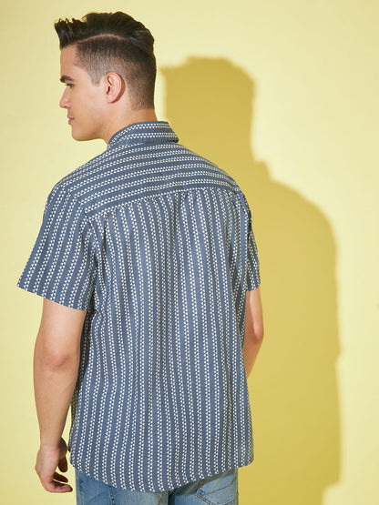Mystic Charcoal: Dark Grey Printed Shirt
