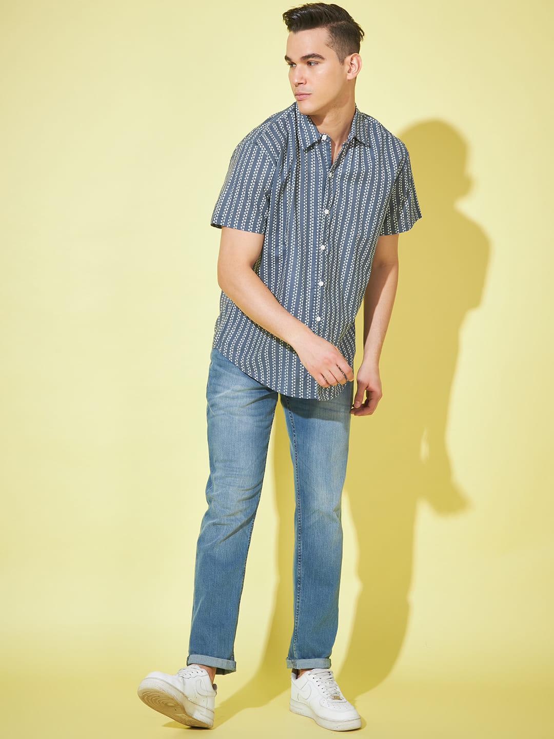 Mystic Charcoal: Dark Grey Printed Shirt