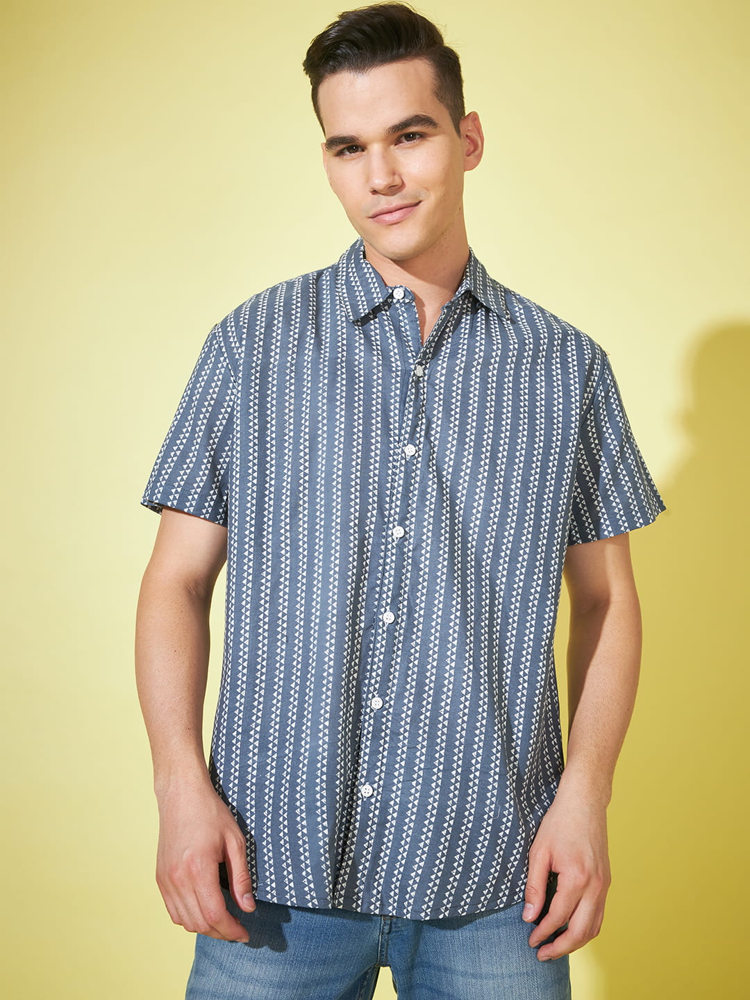 Mystic Charcoal: Dark Grey Printed Shirt