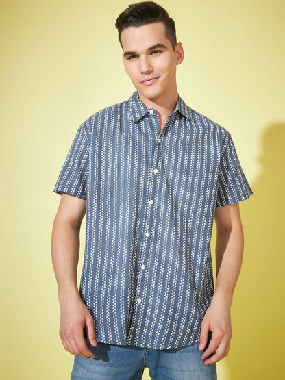 Mystic Charcoal: Dark Grey Printed Shirt