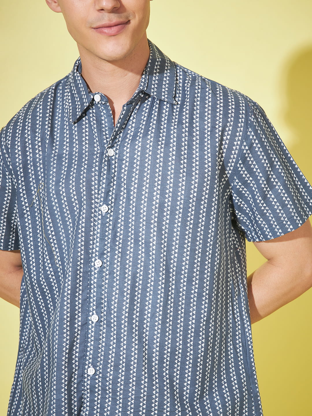 Mystic Charcoal: Dark Grey Printed Shirt