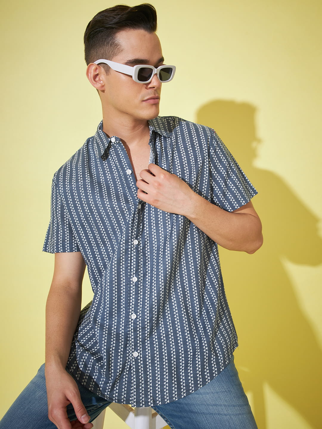 Mystic Charcoal: Dark Grey Printed Shirt