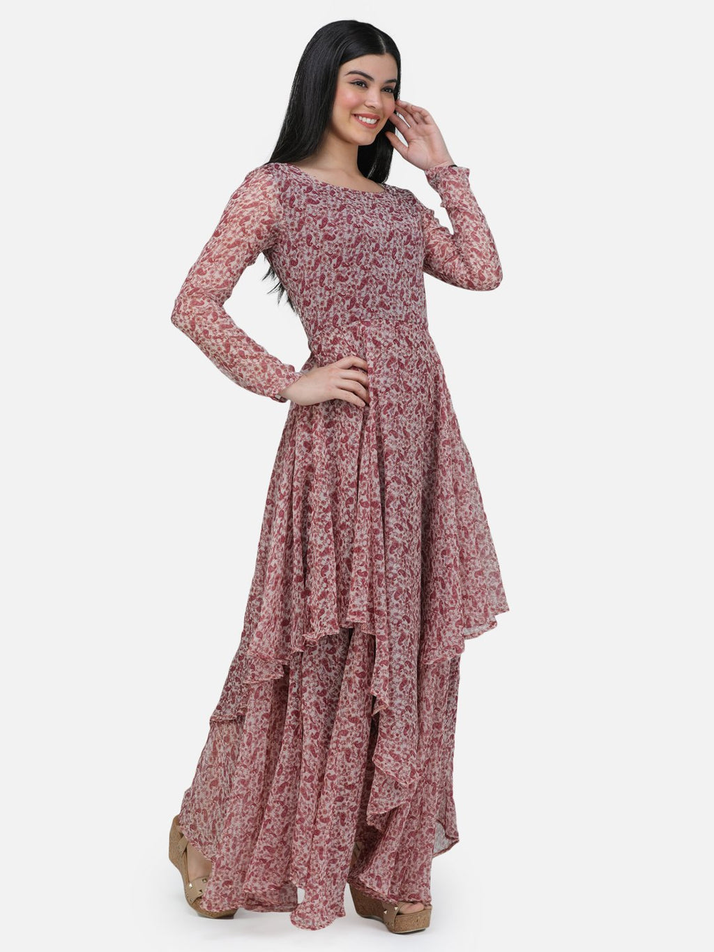 SCORPIUS Printed Full sleeve Layered dress
