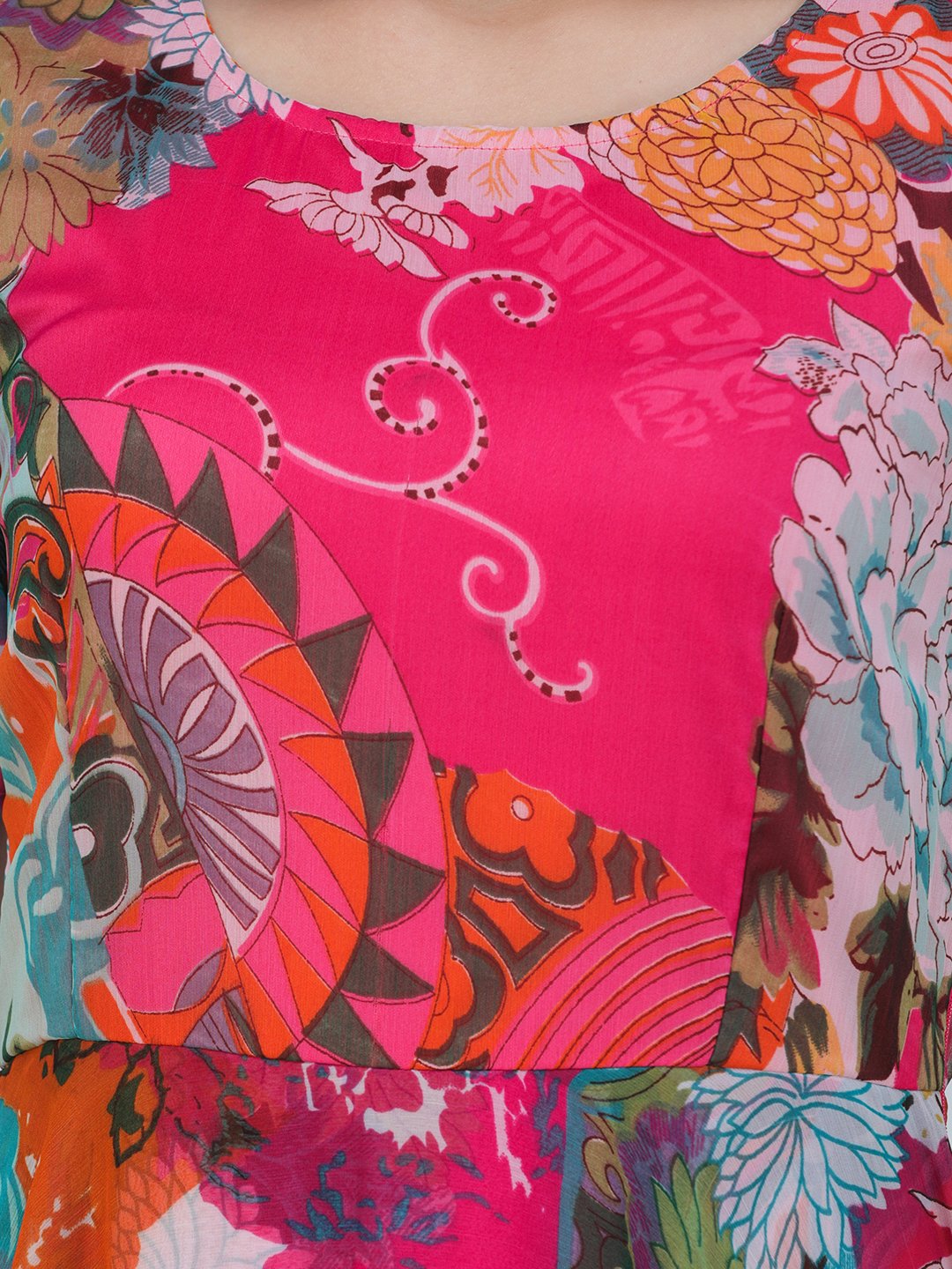 SCORPIUS Pink Printed Half sleeve Layered dress