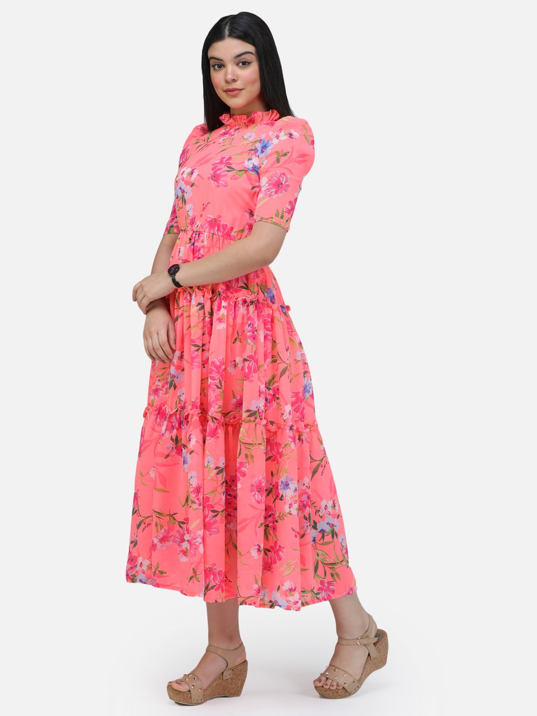 SCORPIUS fluorescent Printed puff sleeved dress