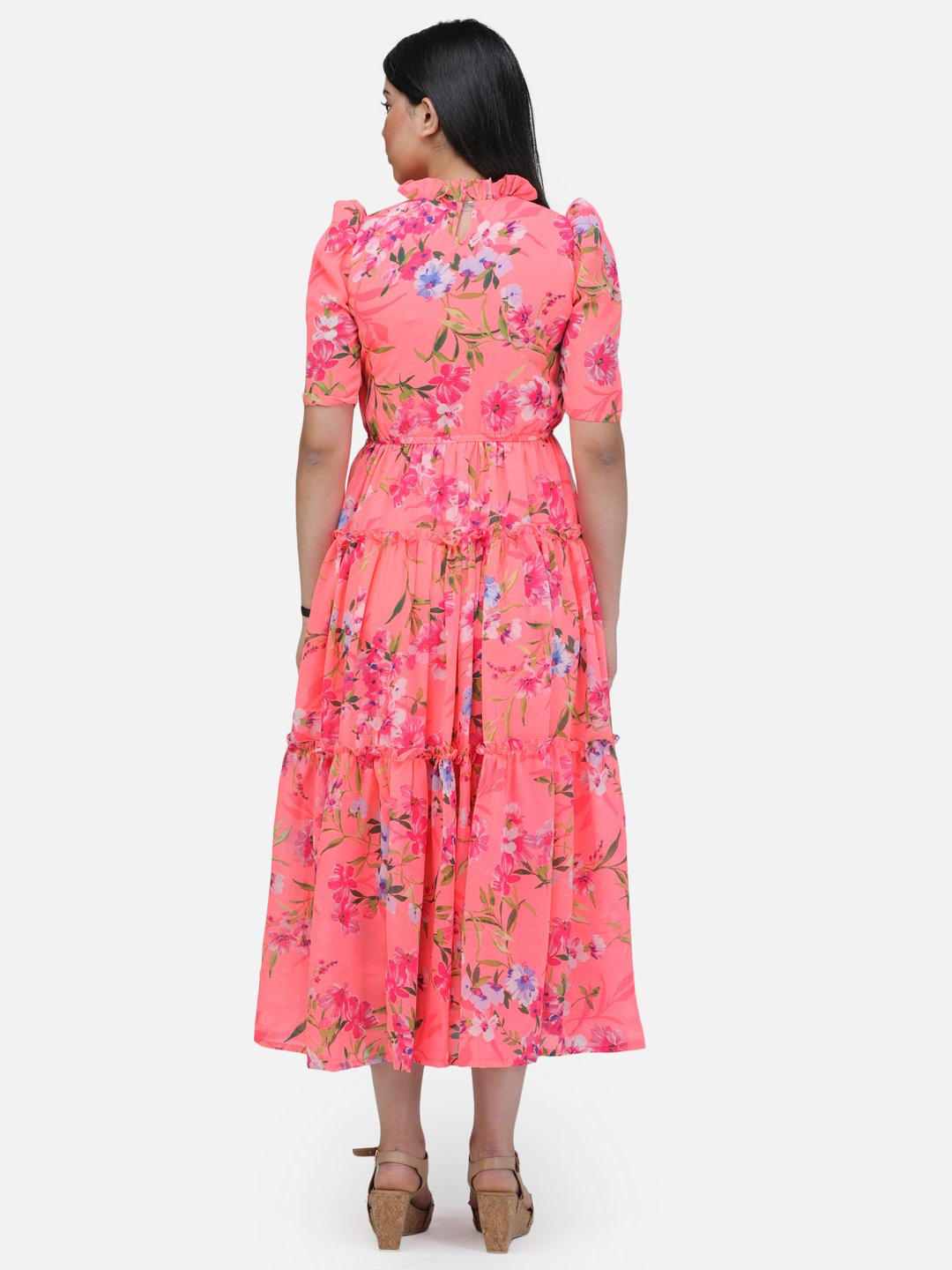SCORPIUS fluorescent Printed puff sleeved dress