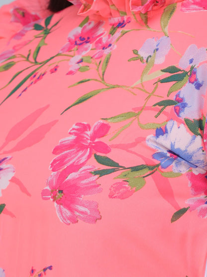 SCORPIUS fluorescent Printed puff sleeved dress