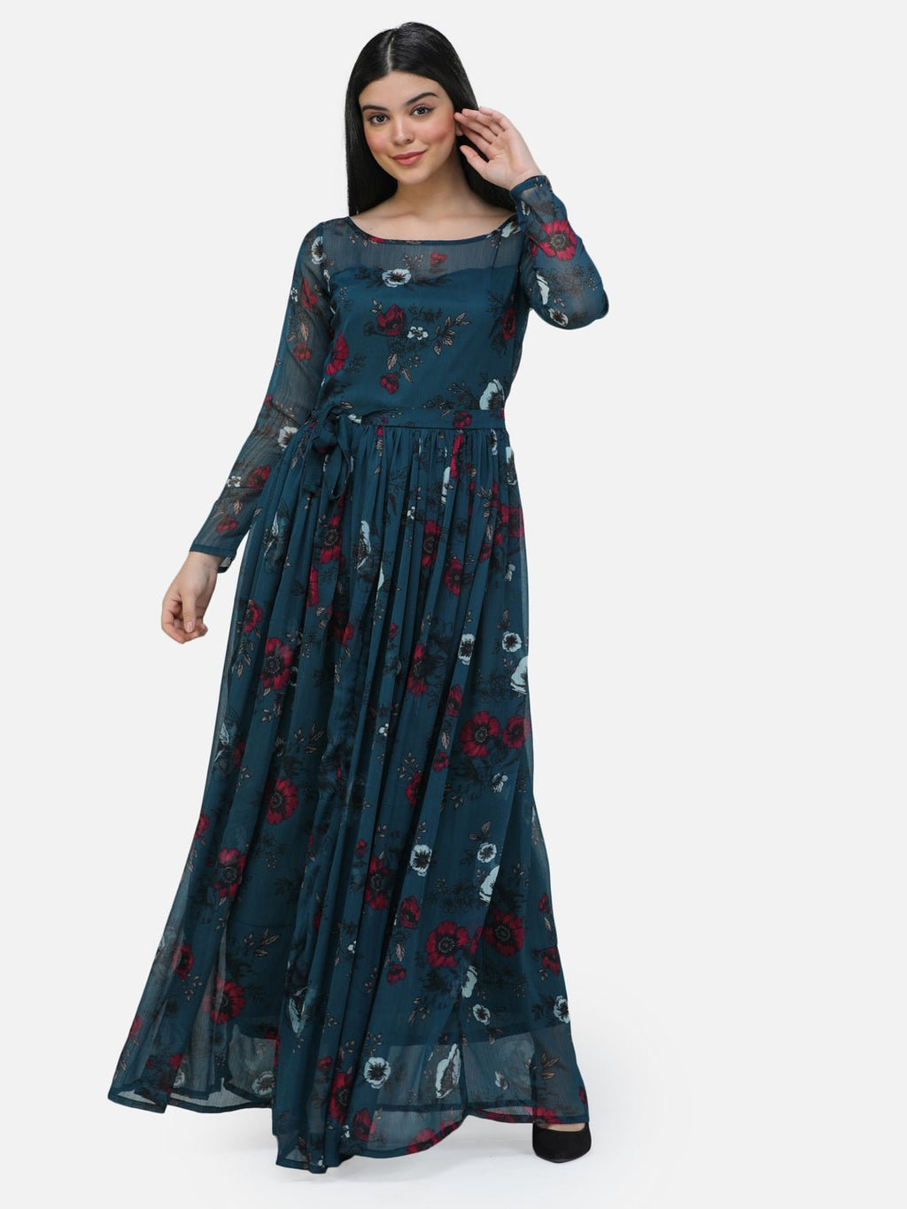 SCORPIUS Teal chiffon printed fullsleeve