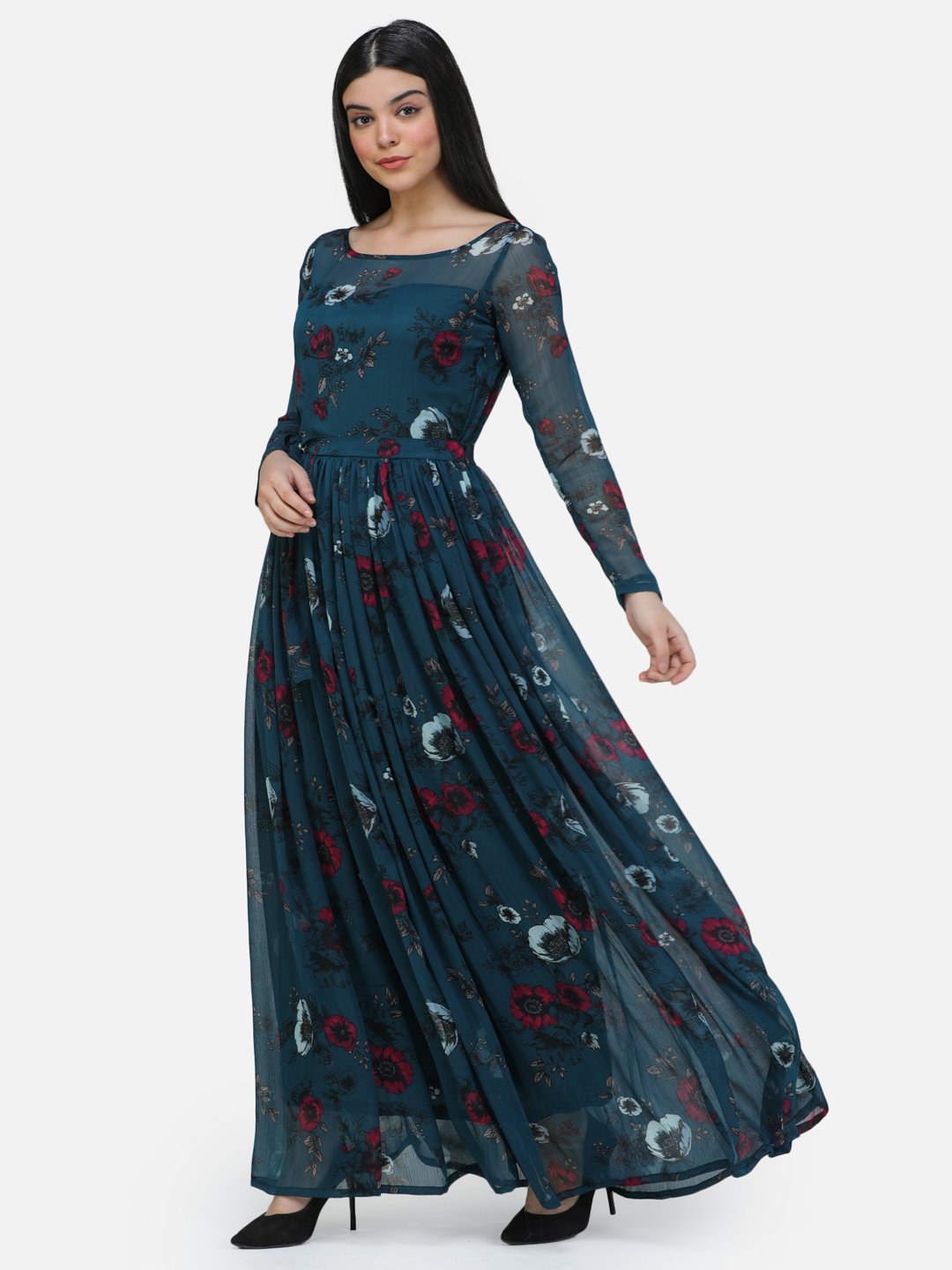 SCORPIUS Teal chiffon printed fullsleeve