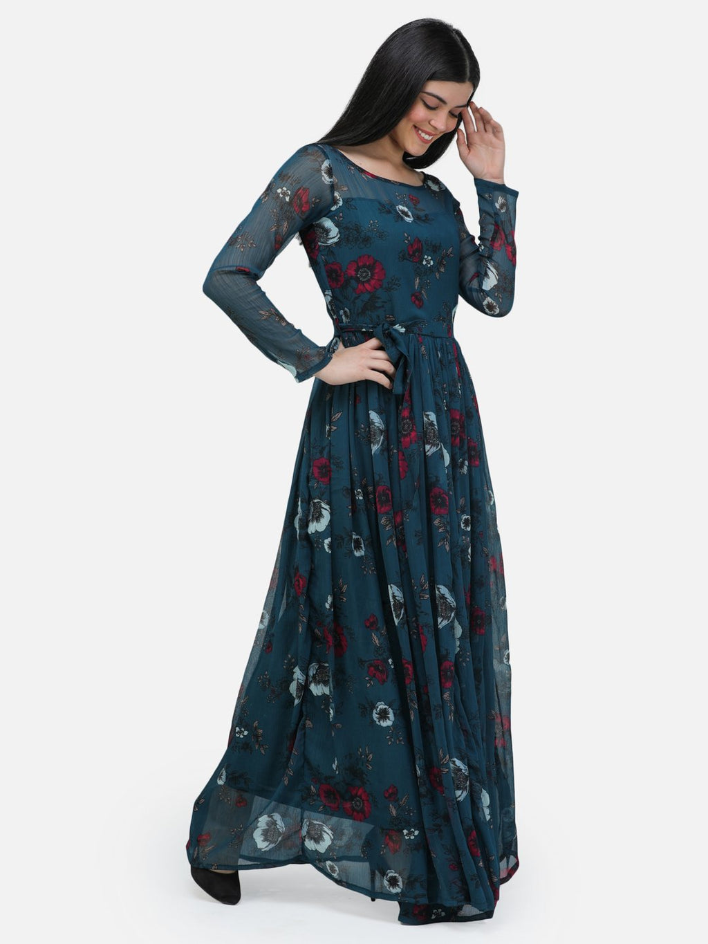 SCORPIUS Teal chiffon printed fullsleeve