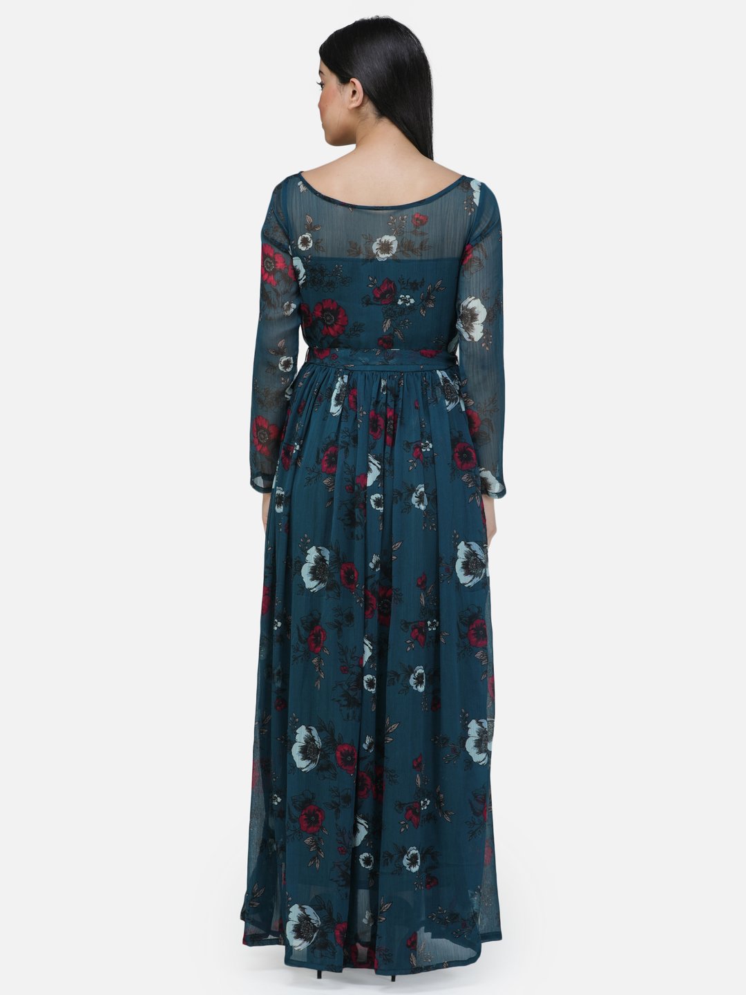 SCORPIUS Teal chiffon printed fullsleeve