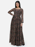 SCORPIUS Black chiffon printed fullsleeve
